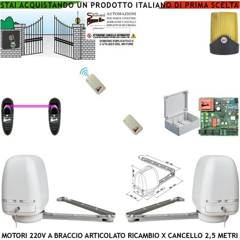 Automazione 2 Motori Braccio Articolato 220 V 250 NM Cancello Elettrico 5 Metri 2 Ante da 0,5 a 2,5 Metri Centrale CBR 2 Radiocomandi Fotocellule Selettore (1/4)