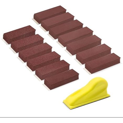 Feilles de Papier Abrasif avec Bloc Ponçage, Grain 40/60/80/100/120/150/180/240/320/400/600/800/1000 Autoagrippant Patins Polissage (1/5)