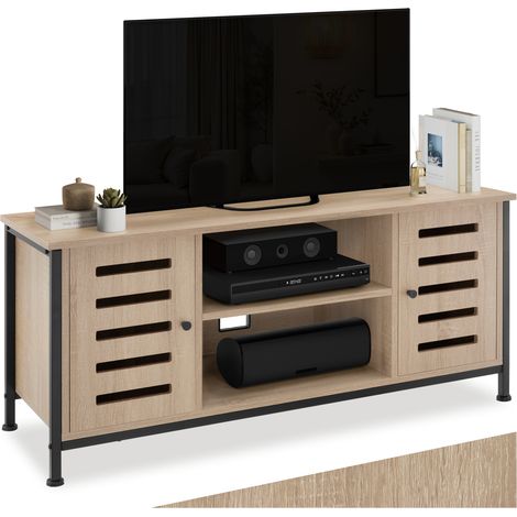 Meuble pour téléviseur Style industriel Pieds réglables Bois clair (1/5)
