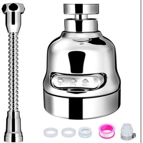 360° anti-splash kitchen tap head with flexible hose, integrated filter and water saving – Swivel extension for sink (1/5)