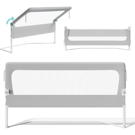 Randaco 150CM Barrière de Lit Pliable Bébé, Barrière de Protection pour Bord de Lit, Rail de Lit Protection Enfants Tissu Oxford Angle 0°-180° Gris