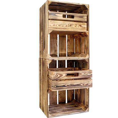 2er Set Obstkiste Johanna geflammt mit Schublade Quer 50 x 40 x 30cm (1/5)