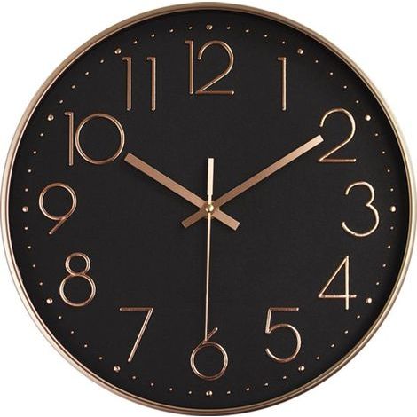 Horloge murale silencieuse - Mouvement à quartz - Horloge décorative - 30 cm de diamètre et chiffres 3D - Disponible en 3 coloris élégants - Boîtier en plastique et verre écologiques - Noir et or (1/5)