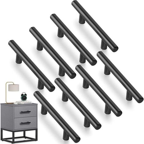 Lot de 8 Poignee de Meuble Cuisine,Poignée Meuble en Acier Inoxydable, Poignet de Porte Cuisine Noire Entraxe 96mm , pour Armoire Tiroir(Avec Vis)