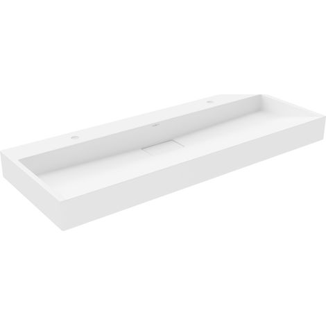 Mexen – Lavabo de comptoir en conglomérat 120 x 46 cm – 2 trous pour robinet – Blanc – Pour espaces modernes – 23011202