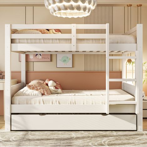 Cama litera 90x200 cm - Con cama nido - Convertible en 2 camas individuales - Con somier de lamas - En madera - Blanco (1/5)