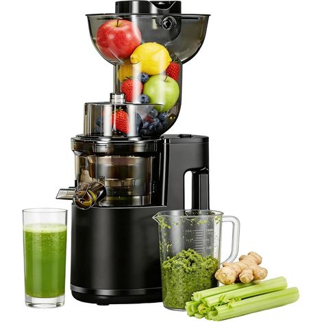 Extracteur de Jus, 500W Extracteur de Jus de Fruits et Légumes Entiers, Grande Ouverture de 170mm Slow Juicer, Sans BPA, 99% de Rendement, 2 Récipients, Facile à Nettoyer et à Installer