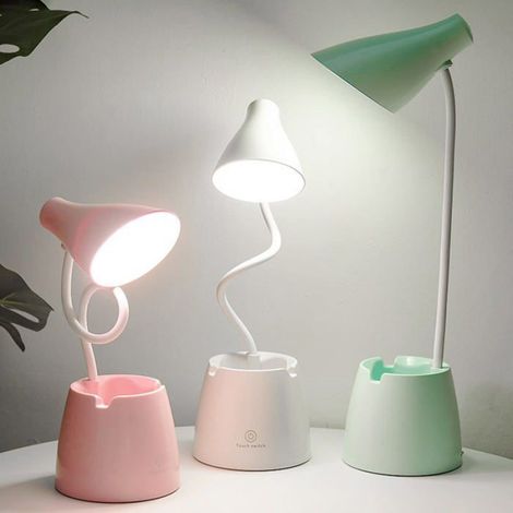 Lampe de bureau pour enfants, 3 niveaux de luminosité, rechargeable par USB et dotée d'un interrupteur tactile (rose). (1/4)