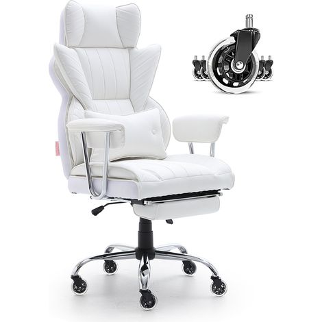 VEVOR Bürostuhl PU Leder Weißer Chefsessel mit Fußstütze, Schreibtisch Drehsessel Höhenverstellbar 0–80 mm, 181,43 kg Tragfähigkeit, Chefsessel Bürostuhl 860 x 610 mm Rückenlehne Drehsessel (1/5)