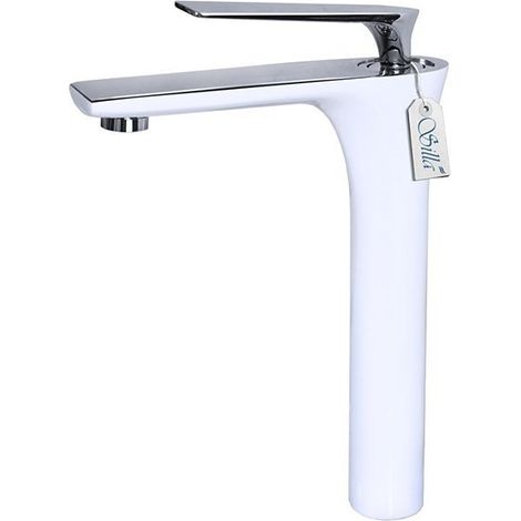 Mitigeur lavabo moderne bec haut Silla, robinet salle de bain en laiton, économie d’eau, design élégant, Blanc (1/4)