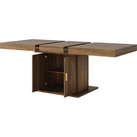 Mesa de comedor extensible con almacenaje 140-180 cm, MDF y metal, marrón (1/5)