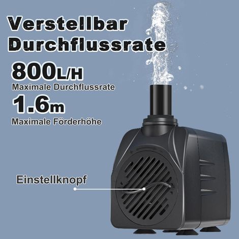 Pompe à Eau Submersible 800L/H 16W Pompe de Fontaine Aquarium Réglable pour Bassin Hydroponie Statuette Décorative avec Câble de 3m Tube d'eau de 1m et 2 Buses