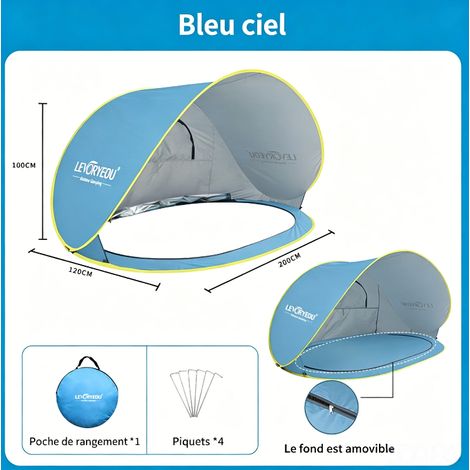 Tente De Plage Auvent Extérieur Portable avec Protection UV, Tente Solaire, pour 2 à 3 Personnes – Tente Lunaire Version Améliorée Bleue (Fond Amovible) (1/5)