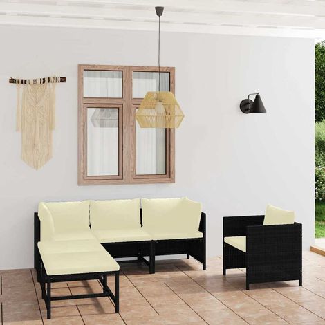 Salon de jardin 6 pcs Ensemble Table et Chaise de Jardin - avec coussins Résine tressée Noir BV399731 - BonneVie (1/5)