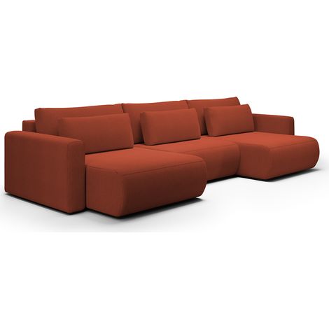 Canapé U 4 places convertible coffre Evy Orange Brique