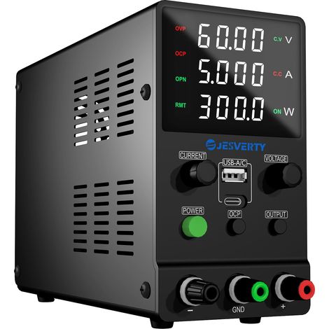 Alimentation CC Variable, 060V 05A Commutation réglable, Alimentation régulée CC avec Charge Rapide USB et Type-C, Bouton d'encodeur, Interrupteur Marche/arrêt de Sortie, Affichage LED à 4 Chiffres (1/5)