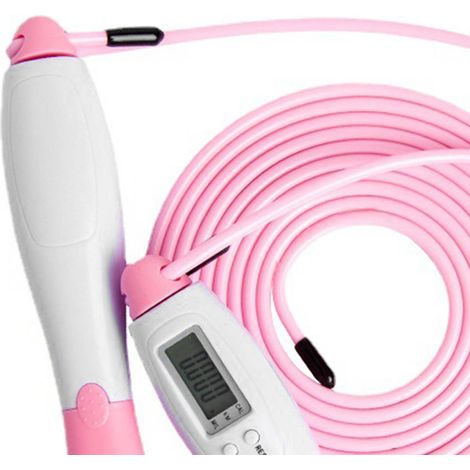 Elektronisches Springseil, batteriebetrieben, kabellos, mit digitalem Zähler, ideal für Fitnessaktivitäten, pink. (1/4)