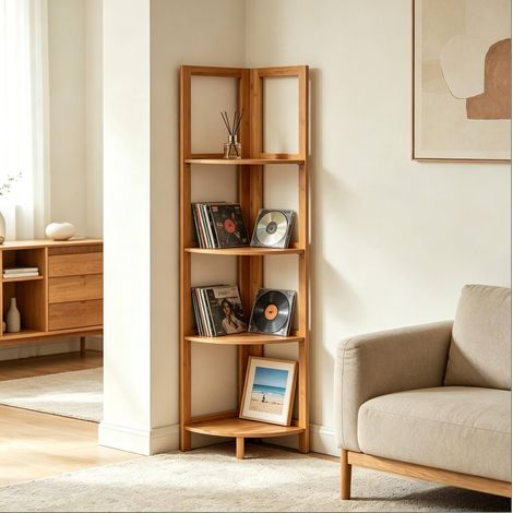 Meuble rangement d'angle pliable 4 niveaux bambou OKMYHOME (1/4)