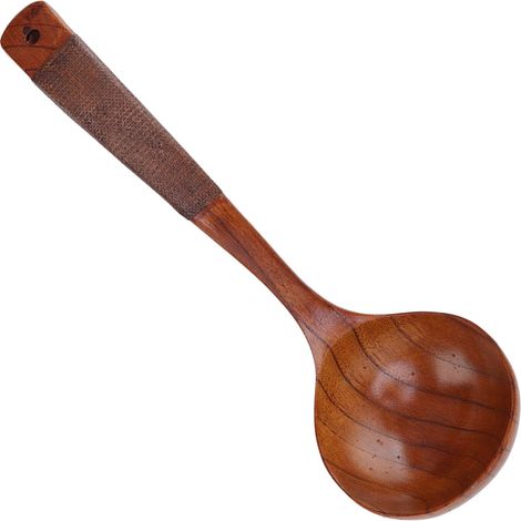 Japanischer Löffel mit langem, gebogenem Griff, großer runder Suppenlöffel aus Holz, Typ 1 (1/5)