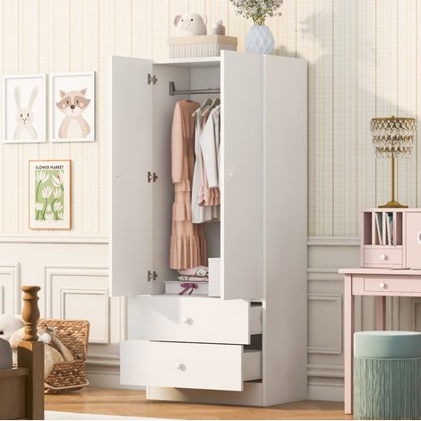 Armoire 70 x 40 x 170 cm avec penderie et 2 tiroirs, rose/blanc OKMYHOME (1/5)