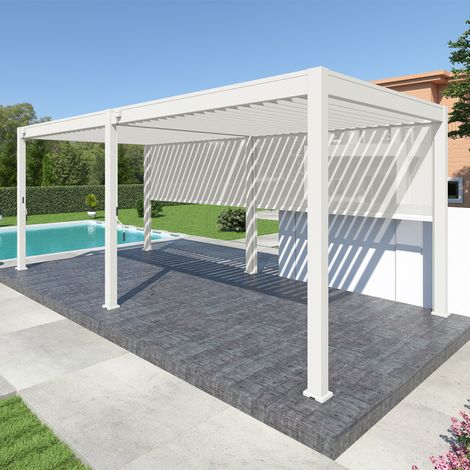 Pergola bioclimatica Ombréa autoportante VS - 3x6M Bianco + 2 tende