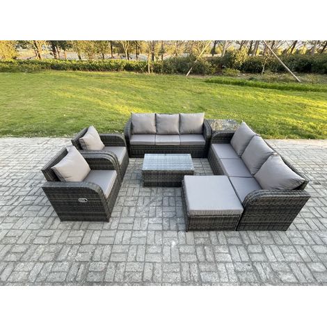 Fimous Ensemble de canapés en rotin avec Canapé 3 places Chaise inclinable Grand tabouret Table d'appoint Gris foncé mixte (1/5)
