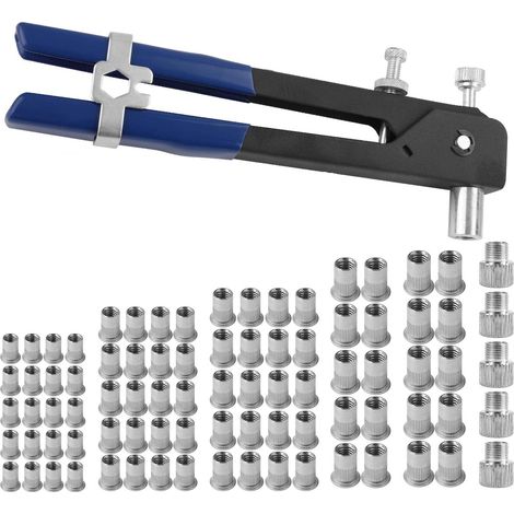 Rivet Nut Gun Set Professional Heavy Duty Hand Riveter Setter Kit with Interchangeable Mandrels Metric M3 M4 M5 M6 M8 86Pcs Threaded Effortless Rivet (1/5)