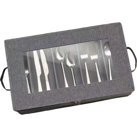 Range-couverts pour tiroir avec couvercle transparent zippé, 42,5x29,5x8 cm, 5 compartiments modulables en tissu Oxford 300D, poignées, pour cuisine et camping (1/5)