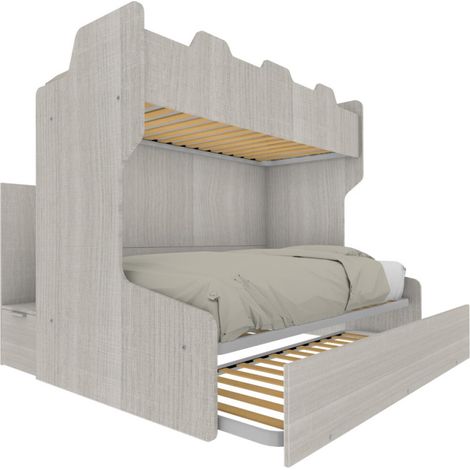 Letto a castello salvaspazio con scala contenitore - 1 Piazza e mezza + singolo - Rovere rock