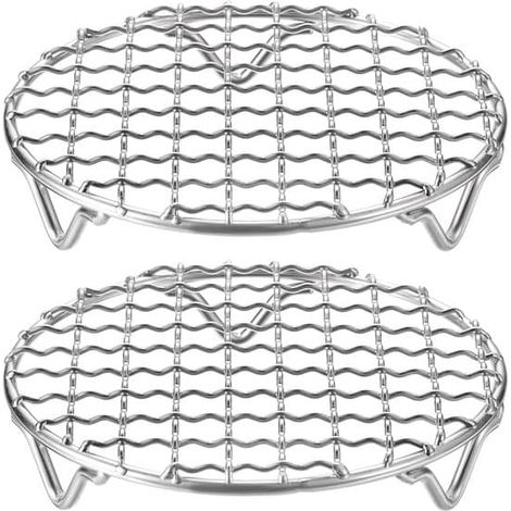 Deux grilles de barbecue rondes de 5 pouces en acier inoxydable 304 avec maille croisée et pieds de 20 mm, adaptées à la cuisson, à la pâtisserie, au brassage et au grillage. (1/5)