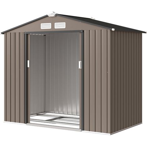 Casetta da giardino 213 x 130 x 185 cm capacità porta scorrevole ventilazione ottimizzata stile industriale in acciaio marrone 210004028