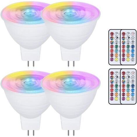 Lot de 4 ampoules LED MR16 3 W GU5.3 – Changement de couleur RVB et blanc chaud 3000 K – Intensité variable avec télécommande (1/5)
