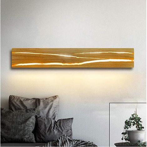 Applique murale chambre en bois – Lampe LED 3000K blanc chaud 7W – Rotative 360° – 30cm pour couloir, salon, bar (1/5)