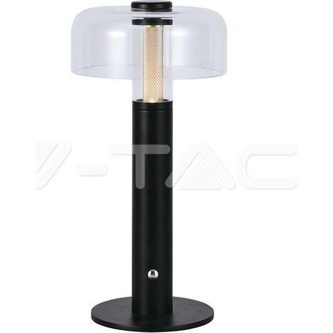 V-TAC VT-1049 Lampada LED da Tavolo a batteria 1W Nero e Bianco Trasparente Ricaricabile con USB-C Touch Dimmerabile 3in1 7940