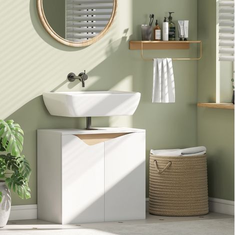 Mueble de baño bajo lavabo con puertas de cierre suave, blanco 60 x 35 x 57,9 cm DESVIAE (1/5)
