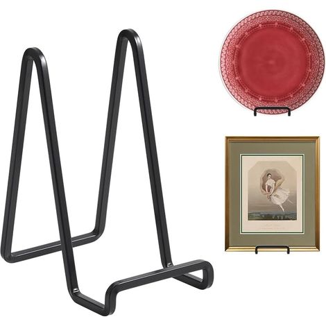 Support pour assiettes, chevalet d'exposition — Support pour assiettes en métal de 6 pouces pour exposition — Support pour photos de table — Chevalets en fer noir pour exposer des photos, cadres photo (1/4)