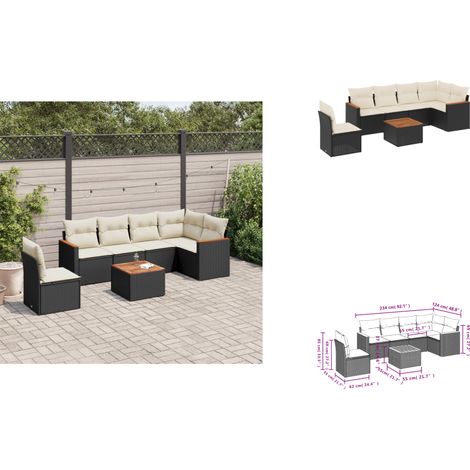 7-tlg. Garten-Sofagarnitur mit Kissen Schwarz Poly Rattan - Gartenmöbel Set - Esszimmergarnitur Outdoor - Lounge Möbel - Rattan Sofa - Gartenlounge (1/3)