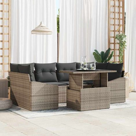 vidaXL Set Divano da Giardino 7 pcs Grigio Poly Rattan (1/5)