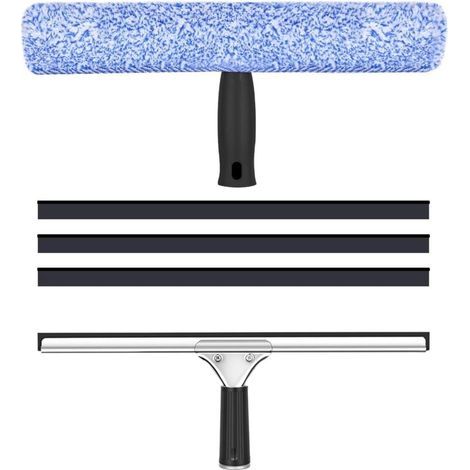 Professioneller 35-cm-Fensterabzieher mit 3 Ersatzblättern, 2-in-1-Fensterreinigungsset mit Mikrofaserbürste und Silikonabzieher, für Bad, Dusche, Fenster und Auto (1/5)