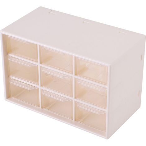 Boîte de rangement blanche en plastique portable avec 9 tiroirs, organiseur de bijoux et maquillage, armoire mini étagère pour salle de bain (1/5)