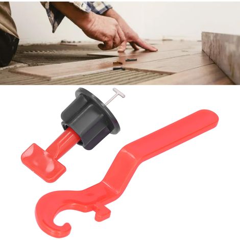 Système de nivellement de carrelage horizontal à cales avec clé spéciale, noir et rouge (1/5)