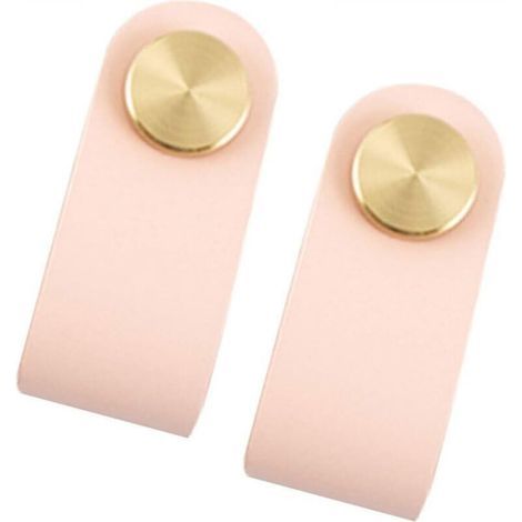 Set of 2 brass and pink leather cabinet door handles, 65 mm long, with screws, suitable for cabinets and kitchens (1/4)