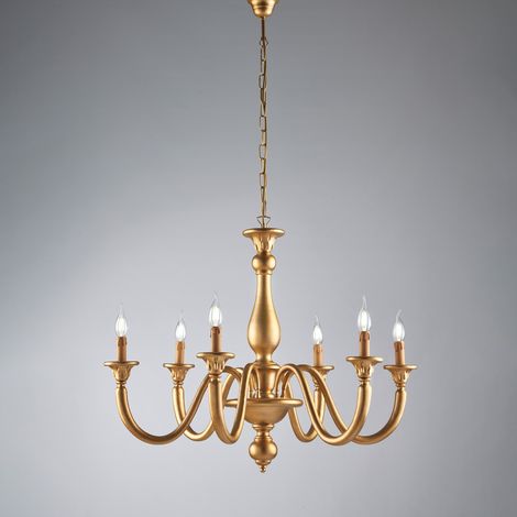 Lampadario in legno oro antico 6 luci Lucca