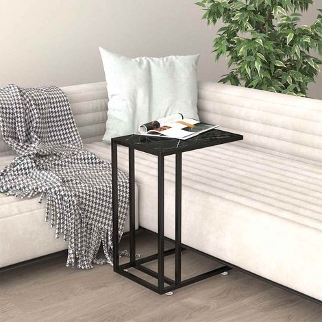 Table d'appoint pour ordinateur en verre trempé effet marbre noir 50 x 35 x 65 cm - PANGIVO (1/5)