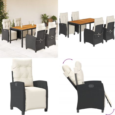 5-tlg. Garten-Essgruppe mit Kissen Schwarz Poly Rattan - Gartentisch - Gartenstuhl (1/5)