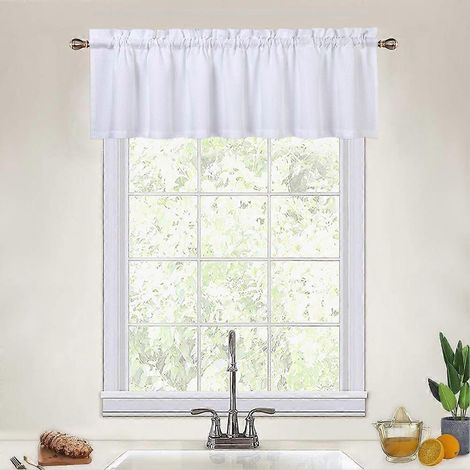 Cantonnières blanches pour fenêtres de cuisine, rideaux à cantonnière texturés gaufrés pour salle de bain, rideaux courts pour demi-fenêtre de café, blanc, 60 x 15 pouces (1/5)