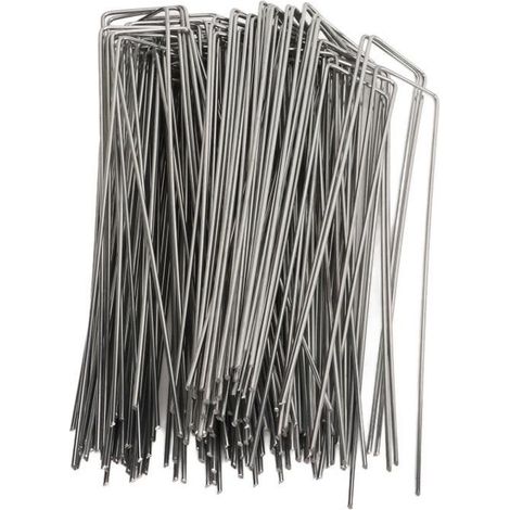 100 Piquet Jardin de Fixation en Acier Galvanisé 4x10cm - Ancrage au Sol Toile paillage Agrafes pour bache Chengqi01 (1/4)