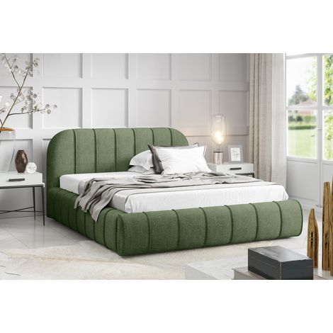 Emporius Lit avec sommier métallique 140x200 cm Lunea, tissu velours, coffre et sommier - vert (1/5)