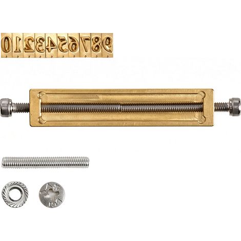 Mophorn Chiffres en Laiton pour Marquage à Chaud, Ensemble de 10 Chiffres Flexibles 0-9, Compatible avec Machines de Marquage, Rainure en T, Estampage avec Cadre, Écrous, Vis, Support et Pince (1/5)