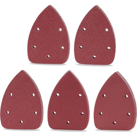 50PCS Papier Poncage pour Ponceuse Triangulaire, 140x90 mm 5 Trous Papier a Poncer Triangles Abrasifs, Grain 40/60/80/120/240 (1/5)